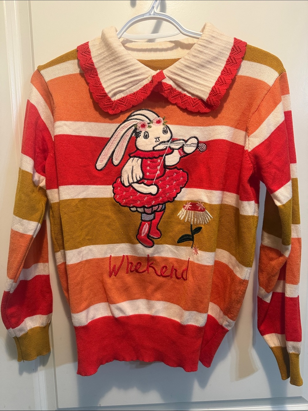 NWOT Weekend Bunny Striped Knit Sweater - Red & Mustard